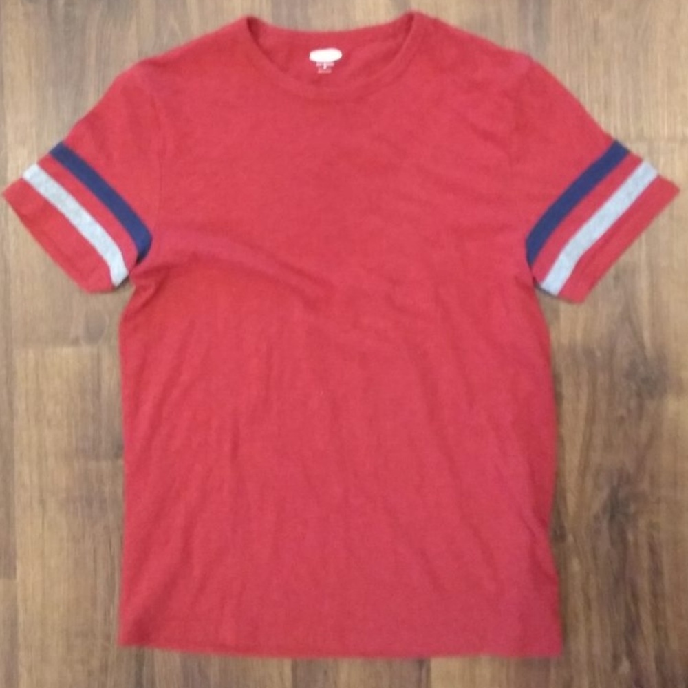 Red T-shirt with sleeve stripes